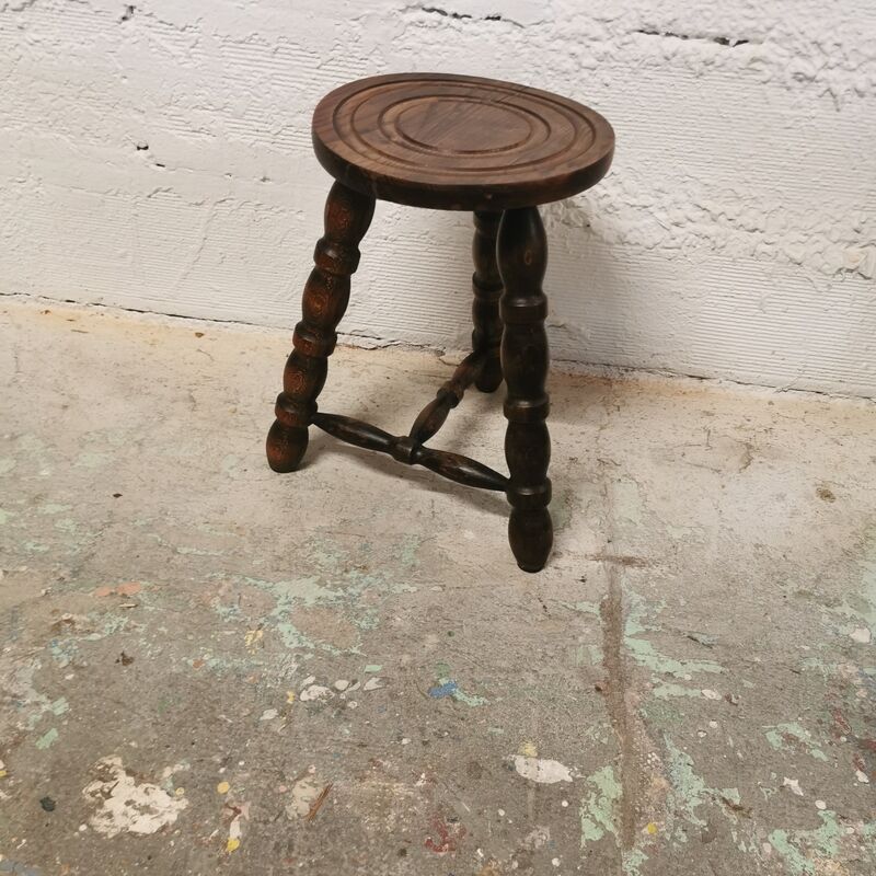 Turned wood tripod stool