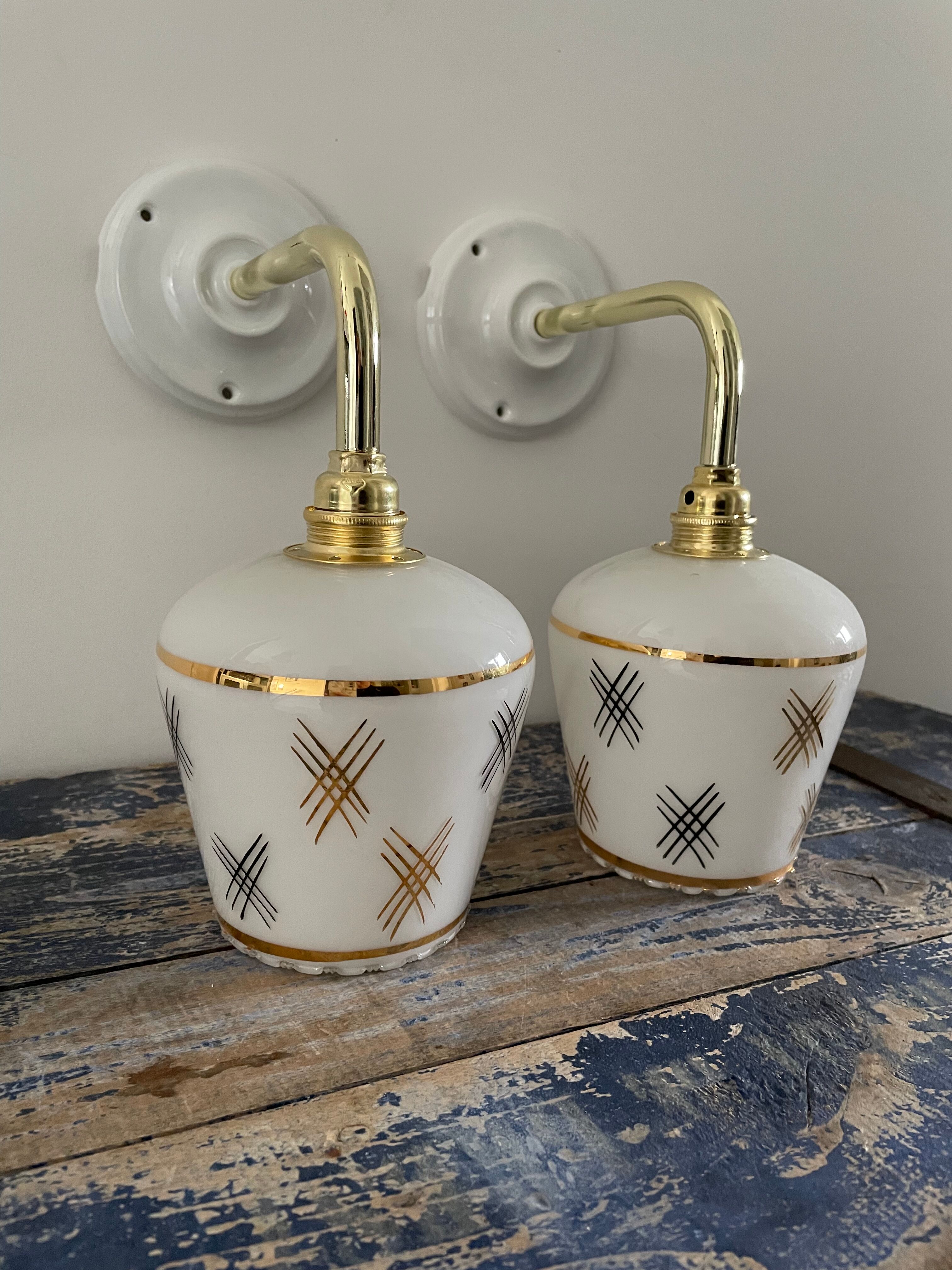 Pair of vintage white opaline sconces