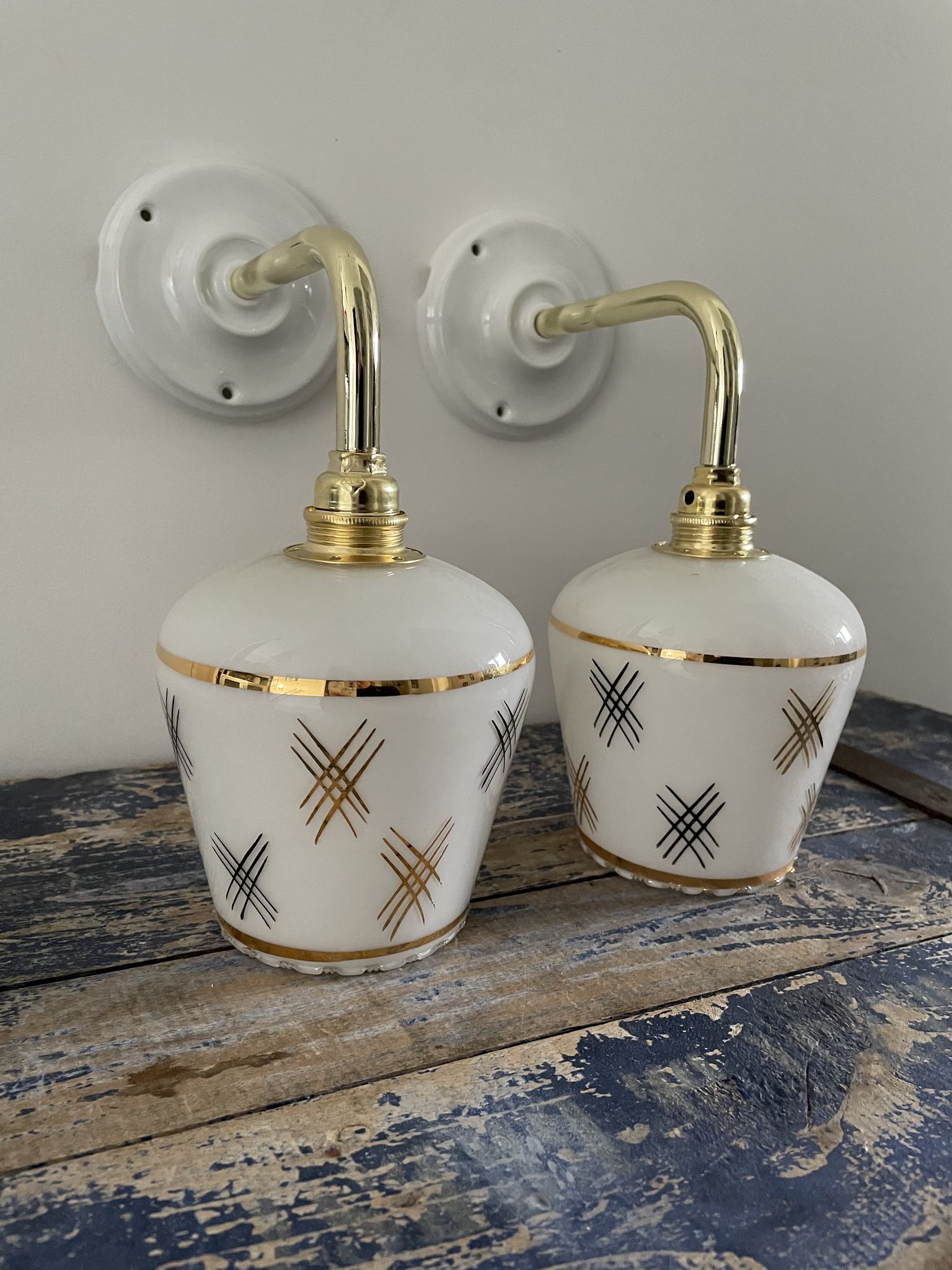 Pair of vintage white opaline sconces