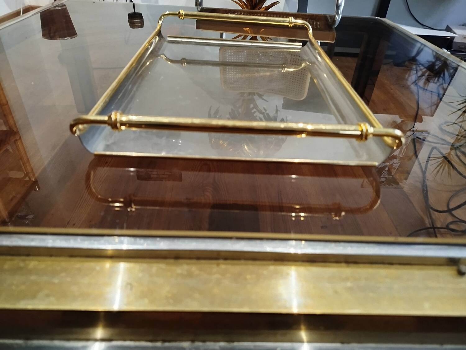 Rectangular brass and metal tray, 70s