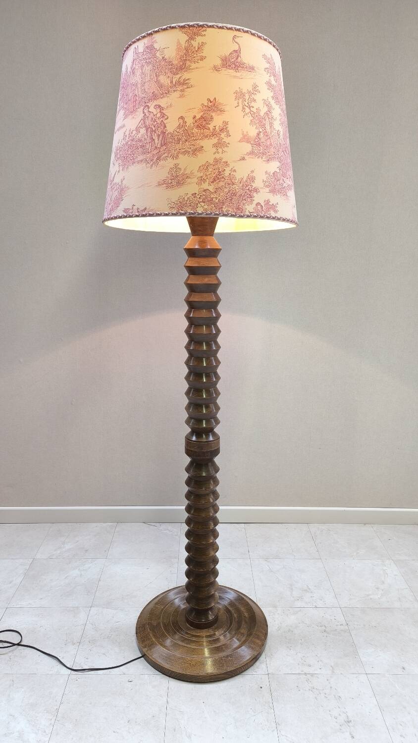 1950s turned wood floor lamp