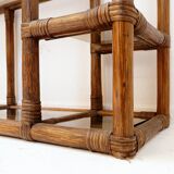 Asymmetrical bamboo and smoked glass shelf - 1970s