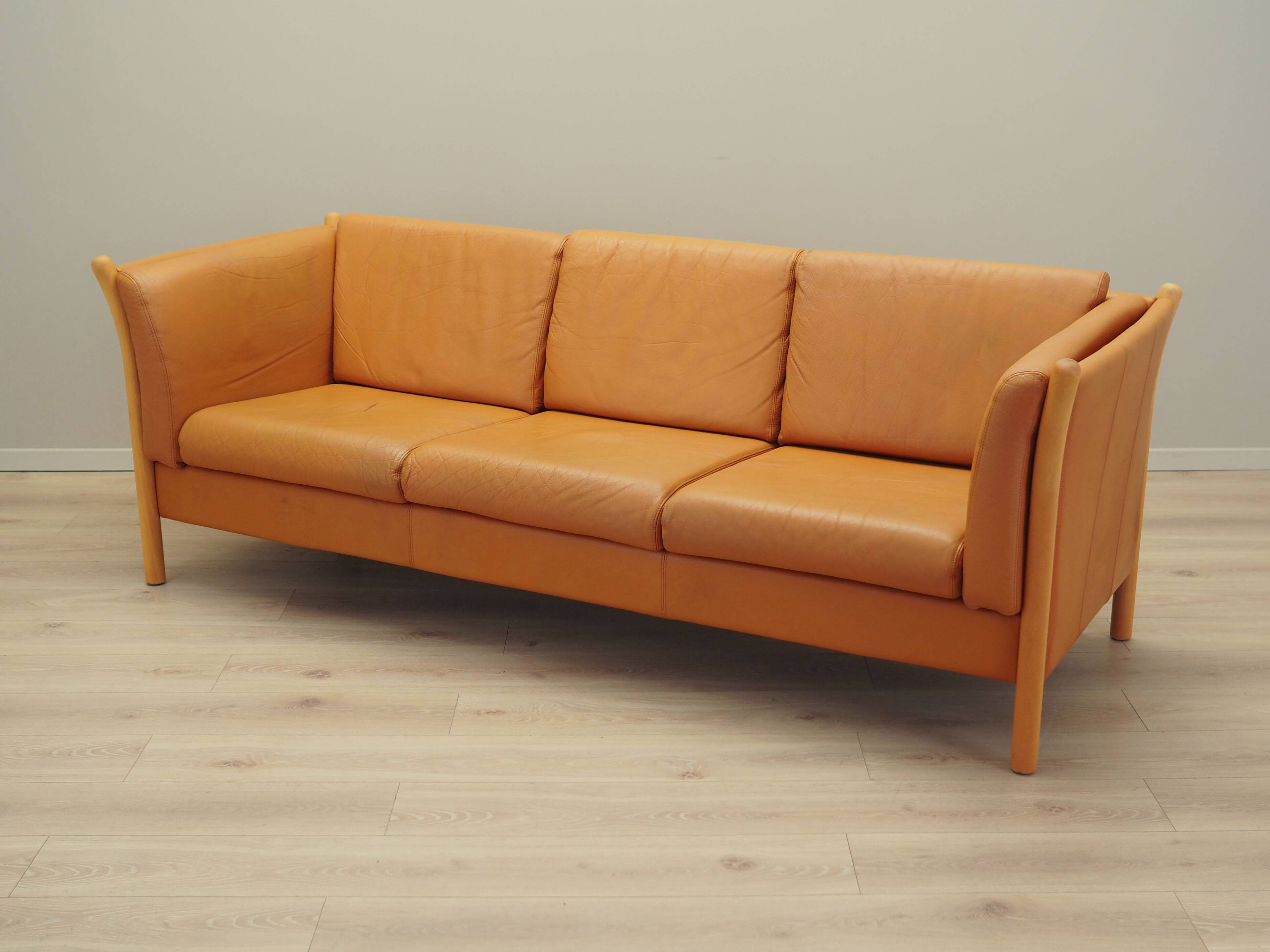 Orange leather sofa, Danish design, 1970s, production: Denmark