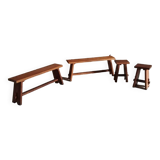 2 benches and 2 brutalist stools from the 50s