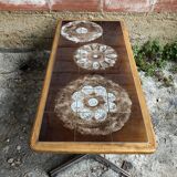 Coffee table with chrome legs and ceramic & wood top, vintage 70s