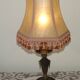 French Empire Style Green & Gold Brass Candlestick Table Lamp & Hide Shade