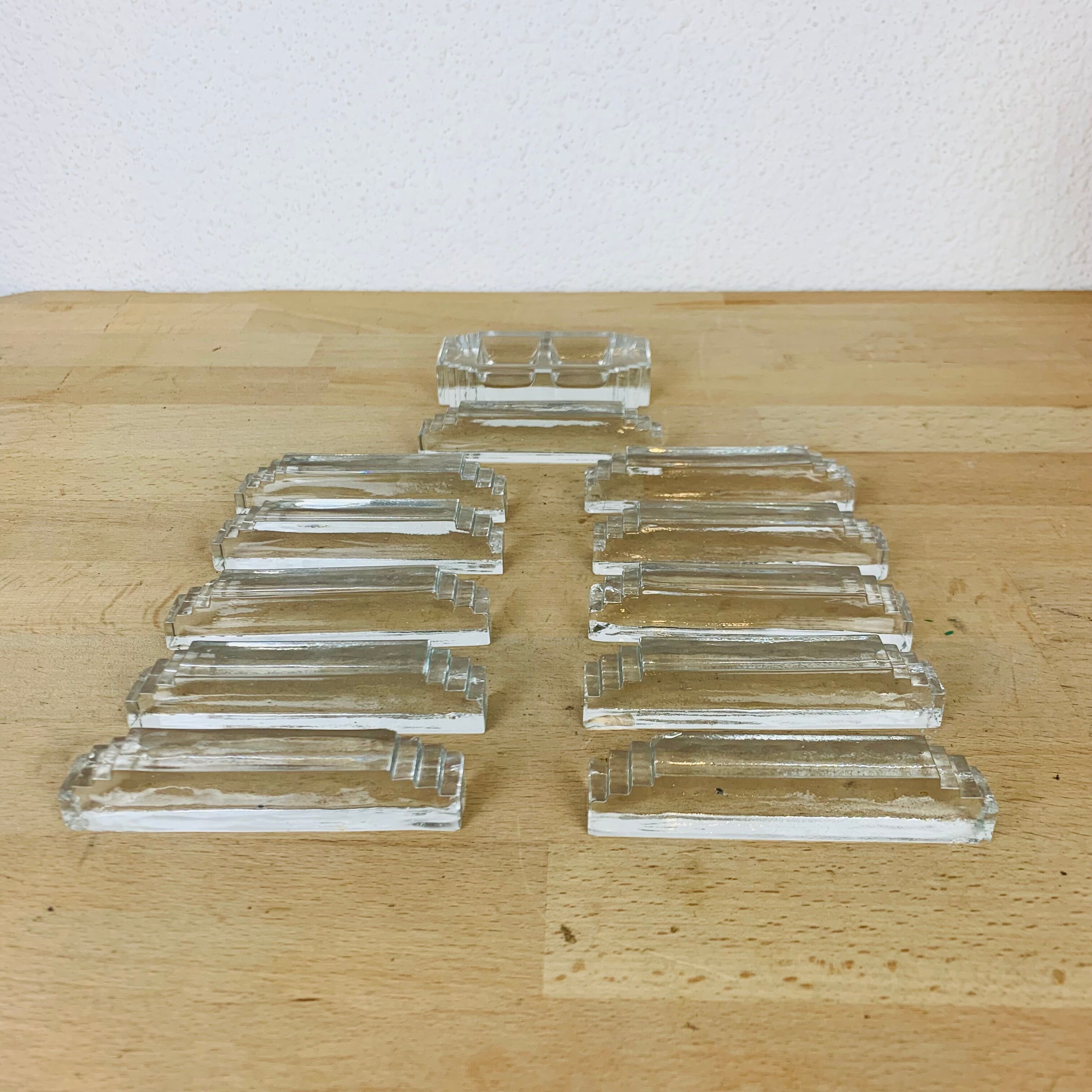 11 art deco glass knife holders and salt shaker