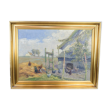 Oil Painting on Canvas with Motif of Chicken Farm and Fields