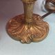 Pair of brass foot lamps, haloed but acceptable lampshades H 33 cm