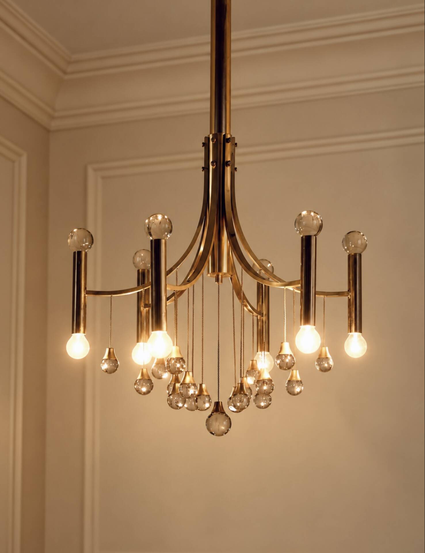 Chrome and crystal chandelier attributed to Gaetano Sciolari, Italy, 1970s.