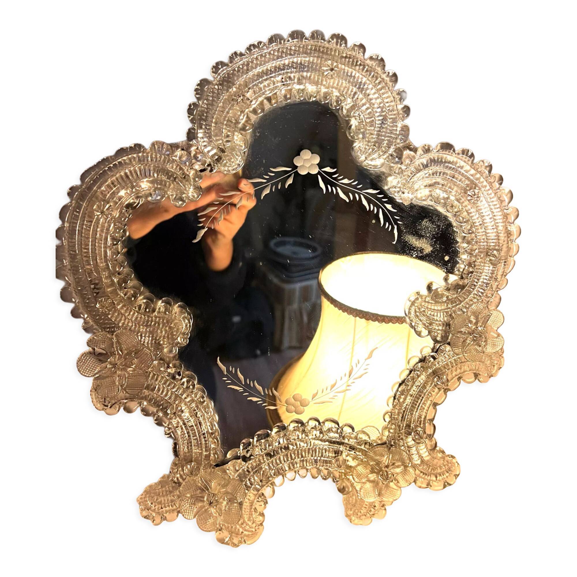 Venetian murano mirror with crystal flower