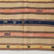 Turkish Vintage Blue & Beige Kilim Rug, Mid Century Modern Farmhouse Decor