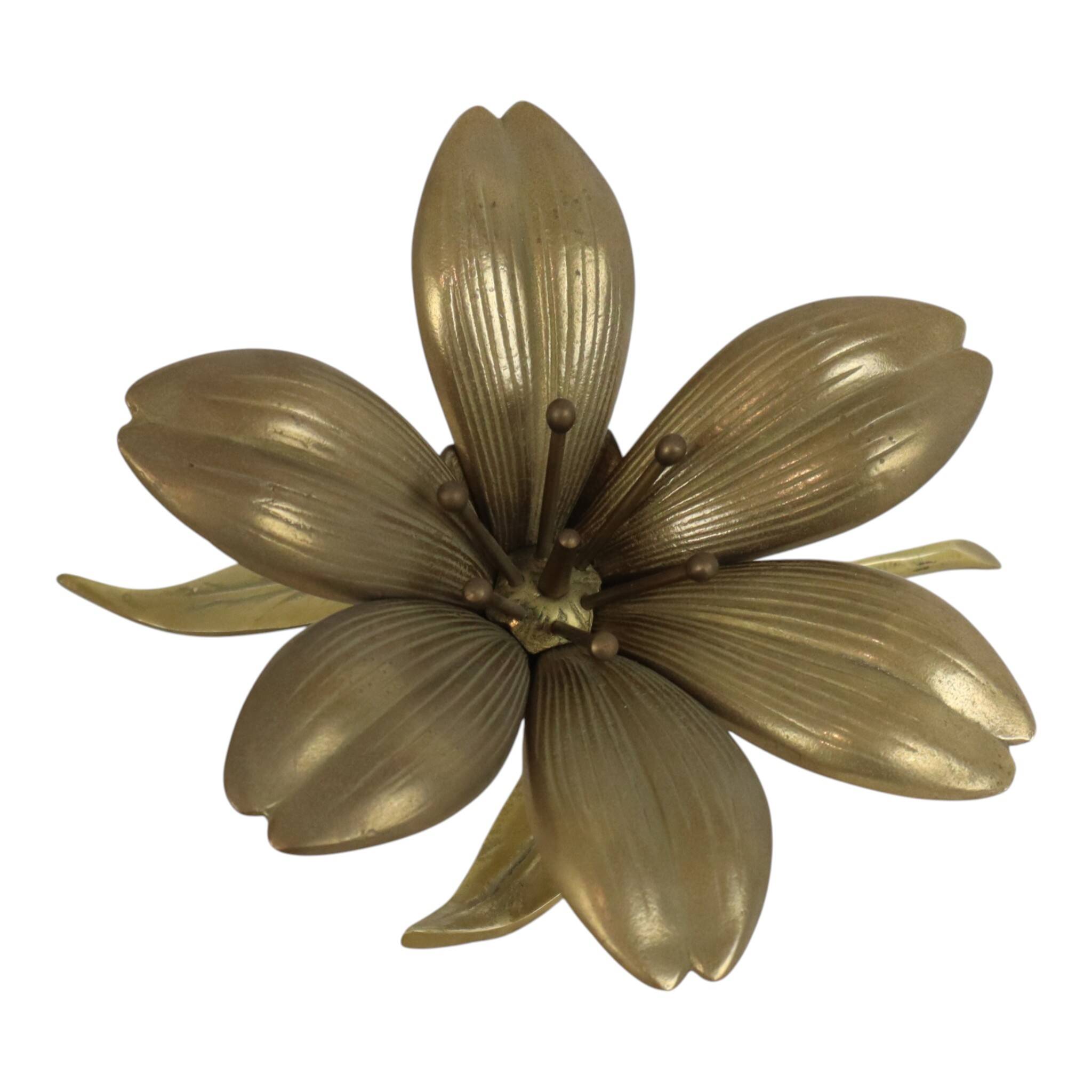 Mid-Century Brass Lily Flower Sculpture Figurine Ashtray