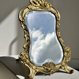 Art Deco style gilded bronze mirror with beveled glass H40cm