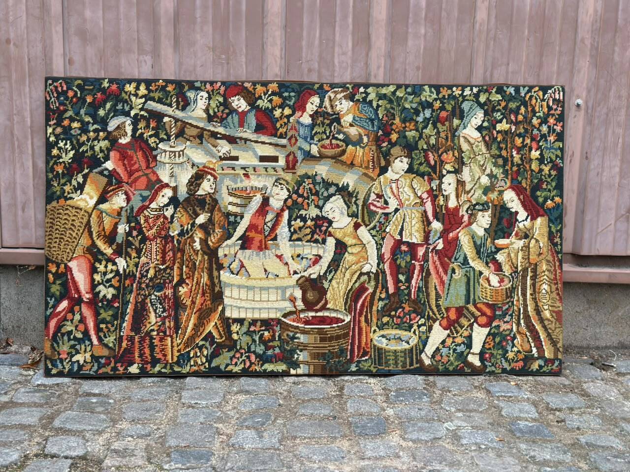 Large medieval wall tapestry "The Grape Harvest" (132x75 cm) 1970