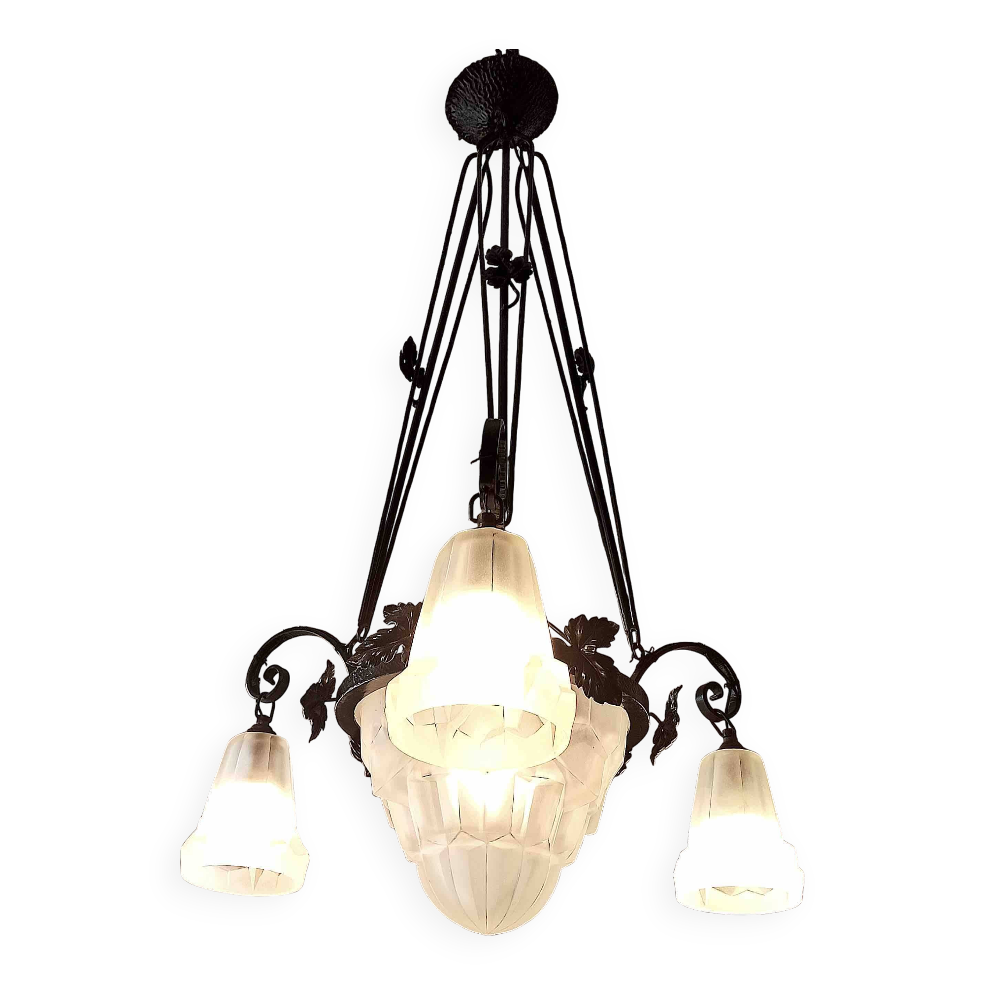 Degué 4-light Art Deco chandelier Width 62 cm Height 93 cm