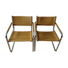 Paire de fauteuils en cuir camel