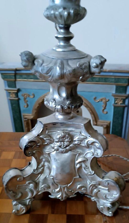Antique Silver Metal Chandelier, Lamp