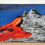 Table signed danou . oil on canvas tanzania volcanic eruption july 2004