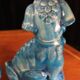 Pair of Foo dog bookends in turquoise glazed ceramic, Manises