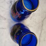 Paire de vases anciens bleu en verre  peints