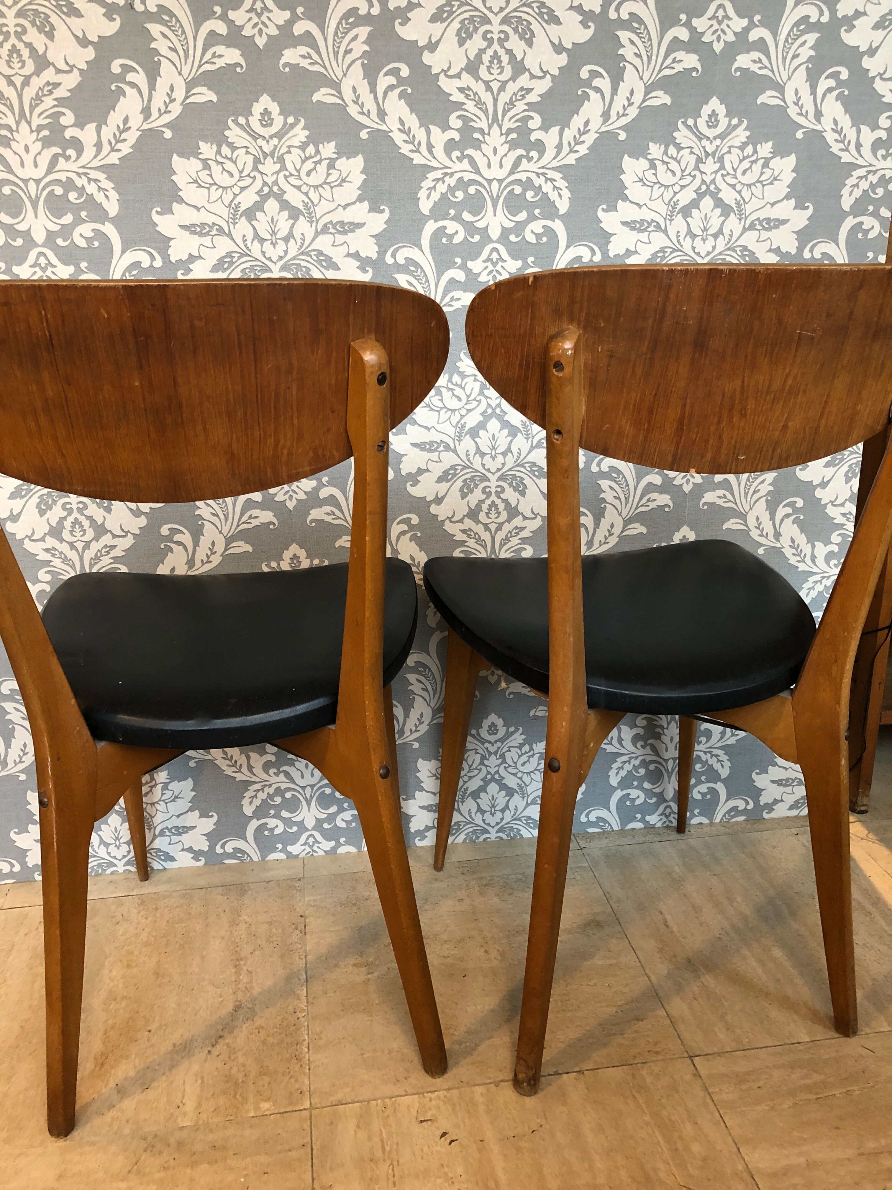 Two vintage chairs compass feet, 1950