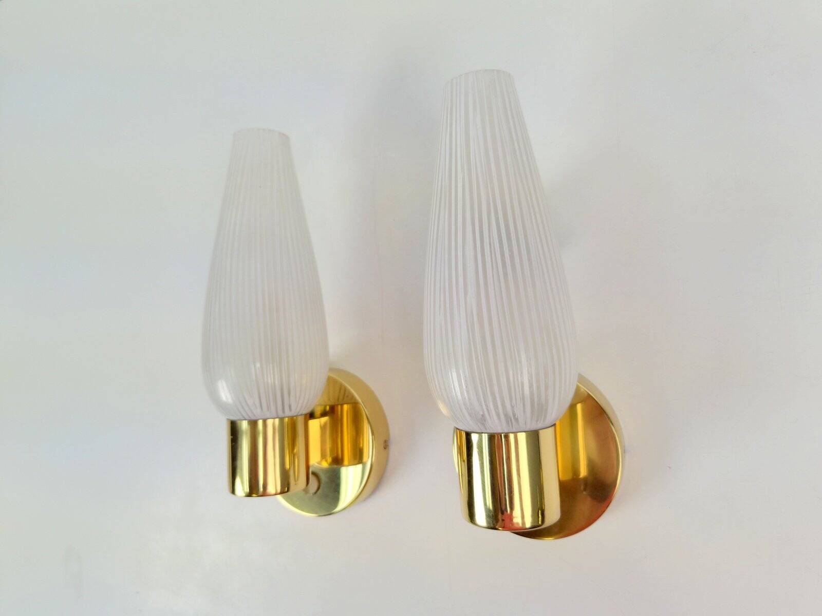Mid-Century Swedish Wall Lamps in Brass and Glass, 1970, Set of 2