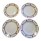 Lot of 4 flat and deep Art Deco plates Badonviller series Louise