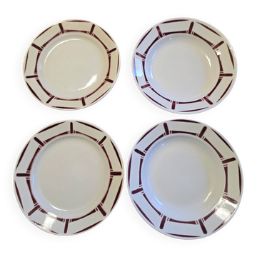 Lot of 4 flat and deep Art Deco plates Badonviller series Louise