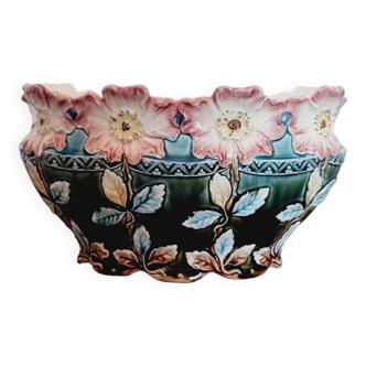 Pot de fleurs ou jardinière en barbotine de style Art Nouveau par Gustave de Bruyn (1838-1916).