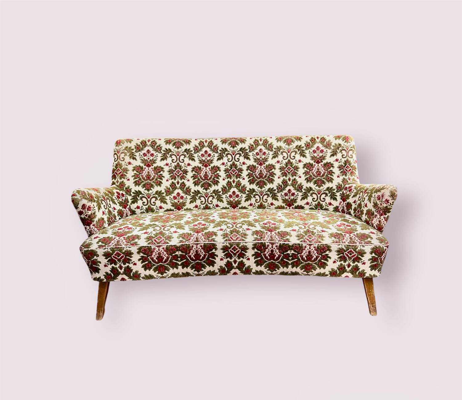 Fauteuils et canapé vintage pieds compas 1950 ancien motif floral
