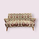 Fauteuils et canapé vintage pieds compas 1950 ancien motif floral