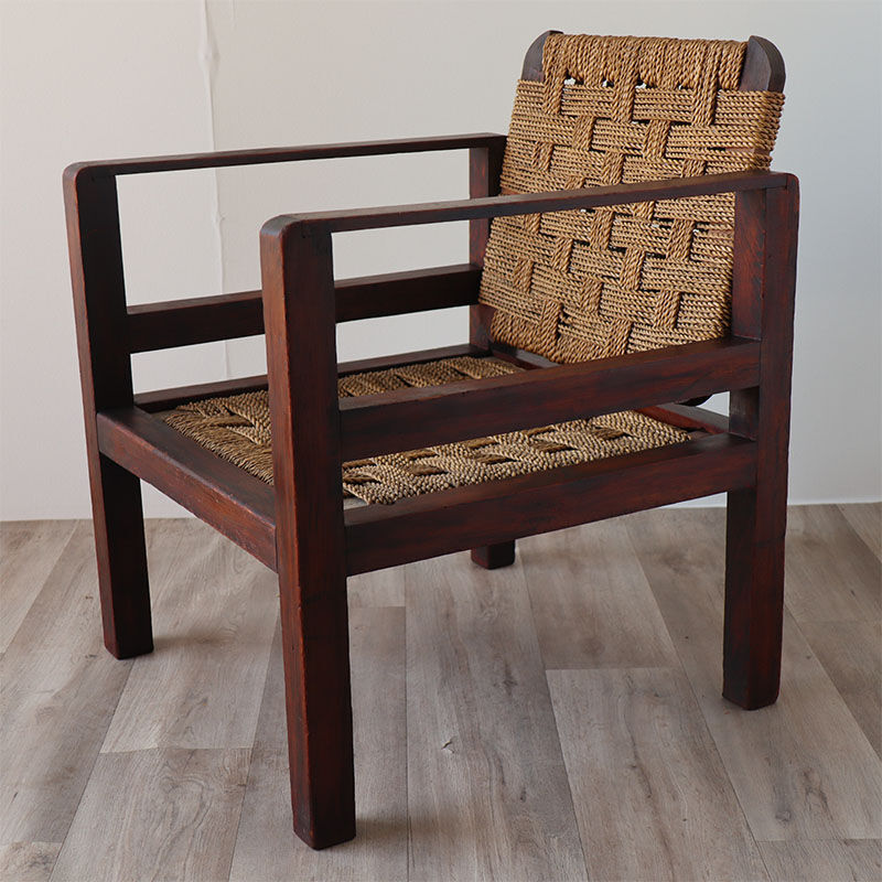 Vintage wooden armchair and braided rope circa 1950