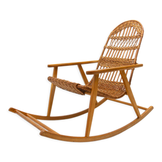 Mid-Century Wicker Rocking Chair, Czechoslovakia, 1970's