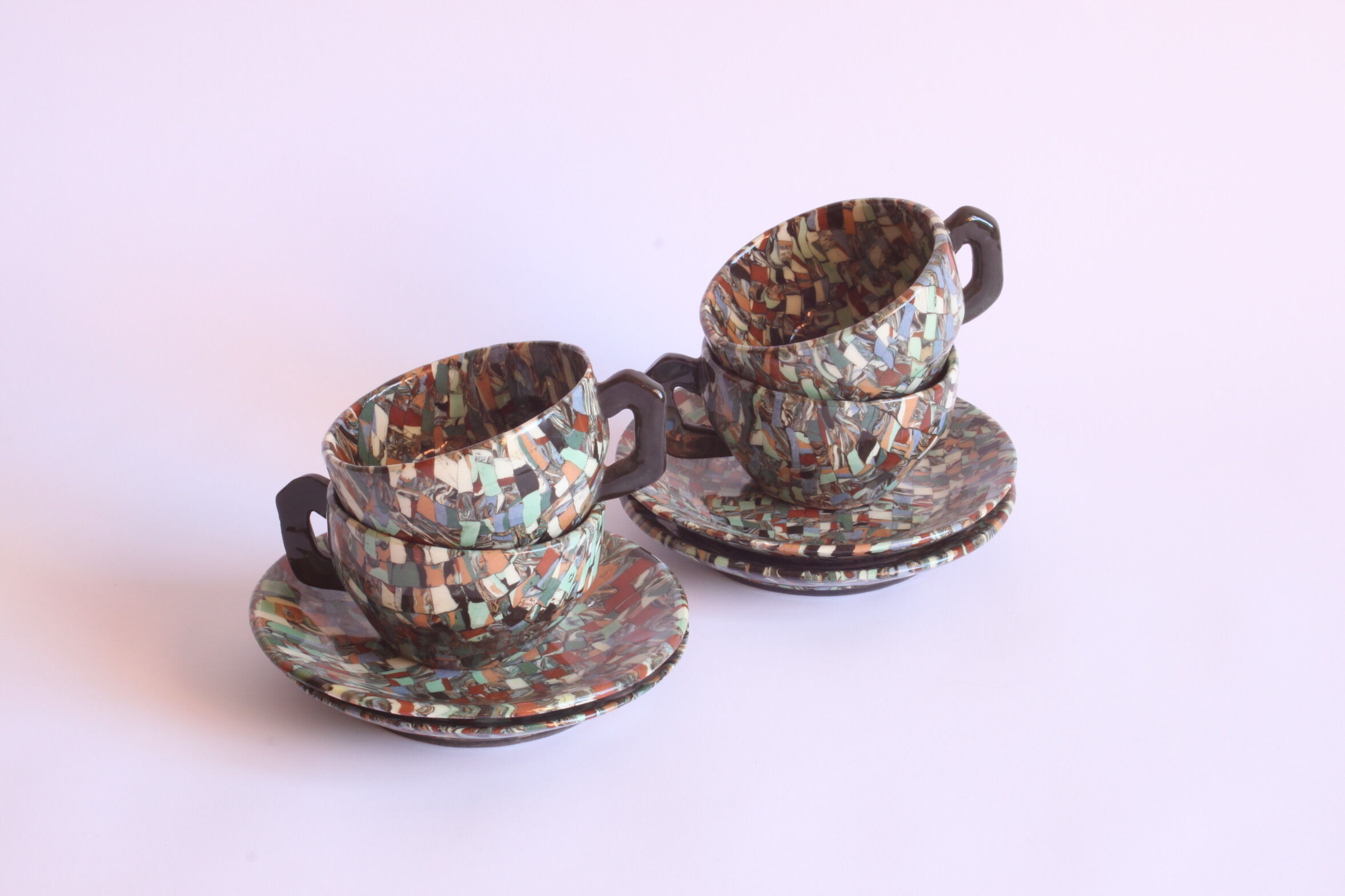 Neriage mosaic tea set by Jean Gerbino, Vallauris.