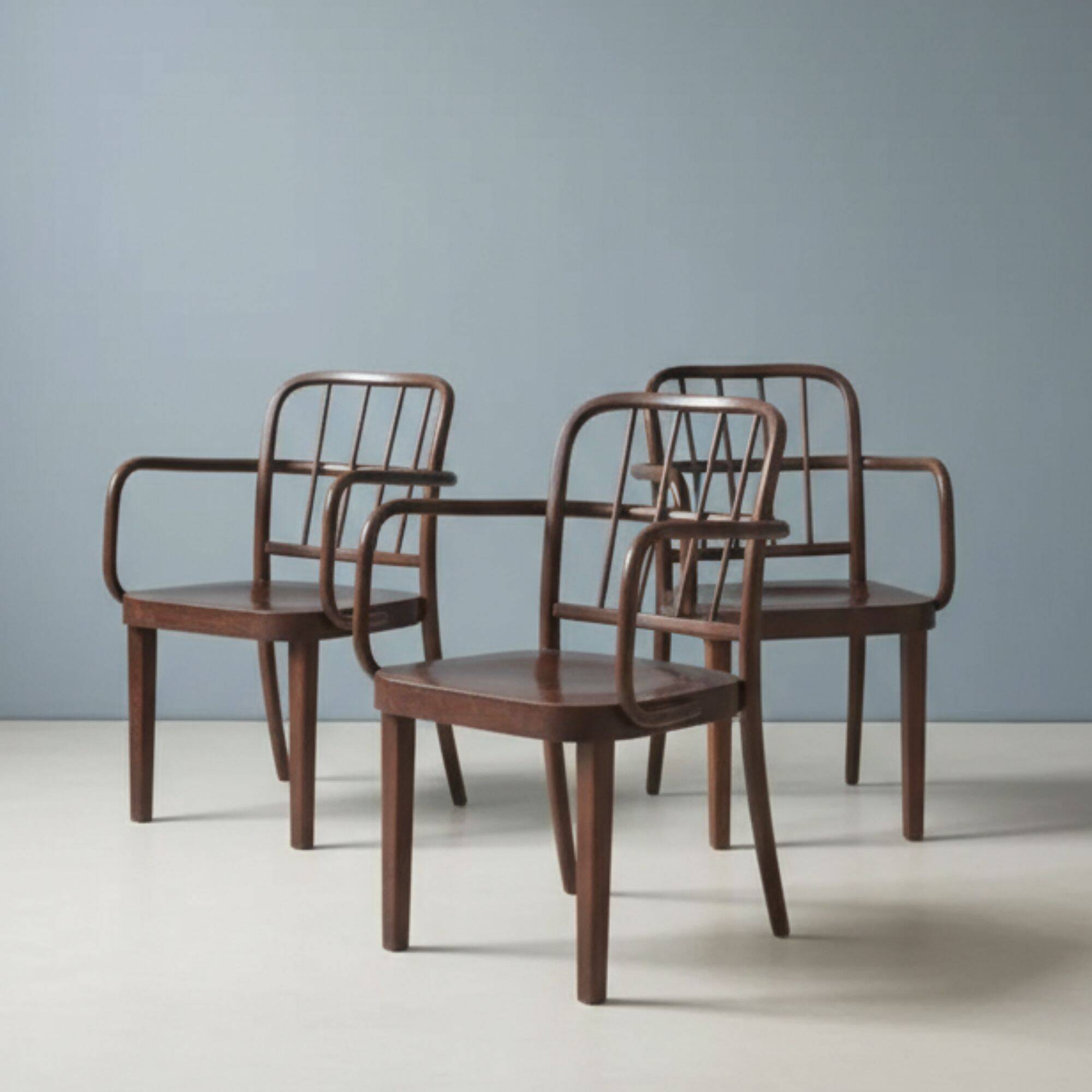 Set of 3 bentwood armchairs attributed to Josef Hoffmann for Thonet, Czechoslovakia, 1930s–1950s
