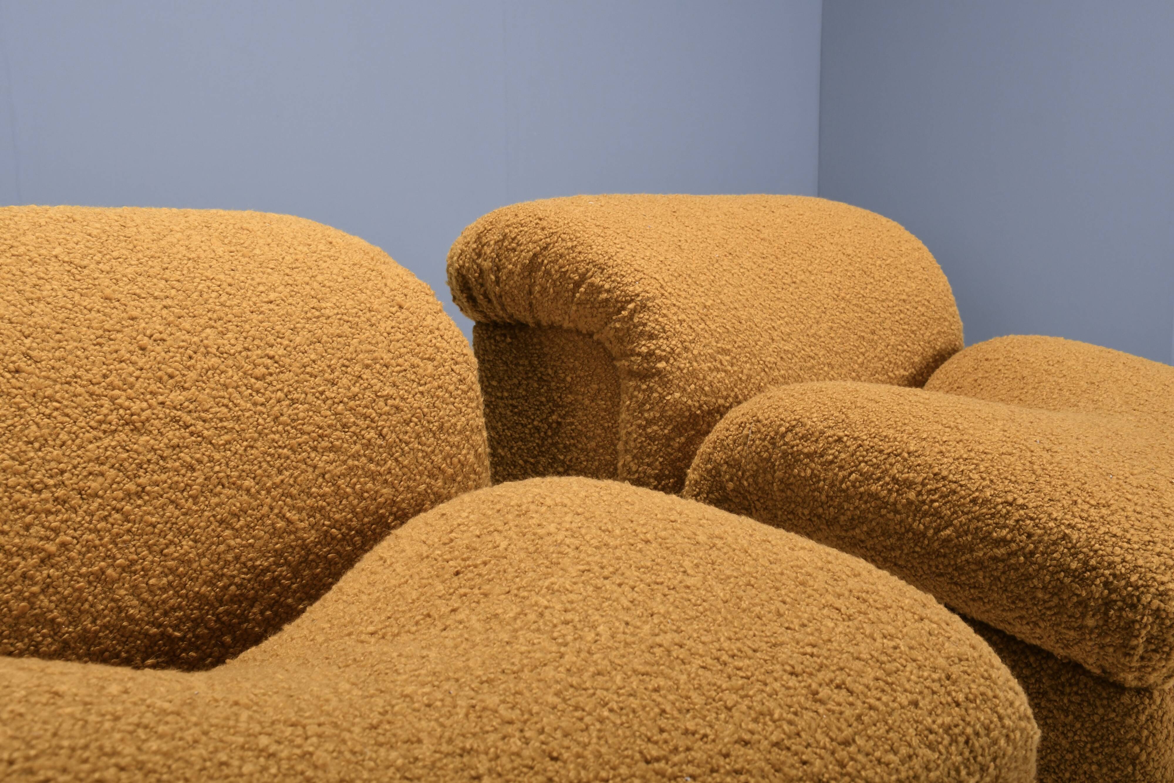 Exceptional Set of Two Bouclé 'Onda' Lounge Chairs by MetalArte, 1970s