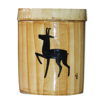 Grandjean-Jourdan Vallauris covered pot in faux-bois ceramic.
