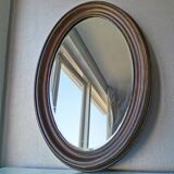 Miroir ovale vintage en bois, 1970 (82 cm x 55 cm)
