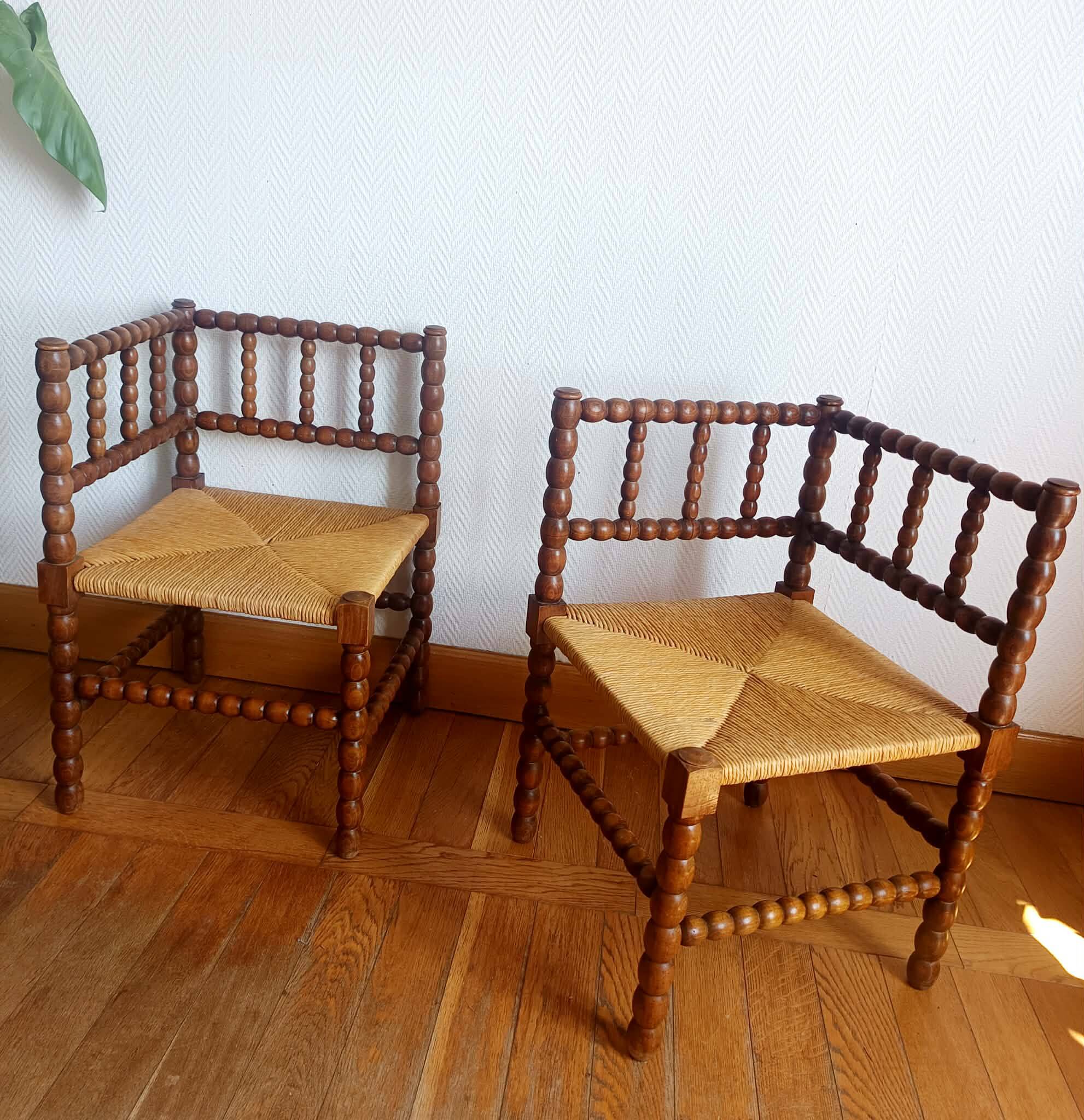 Paire de chaises bobin dites "coin de feu", Hollande