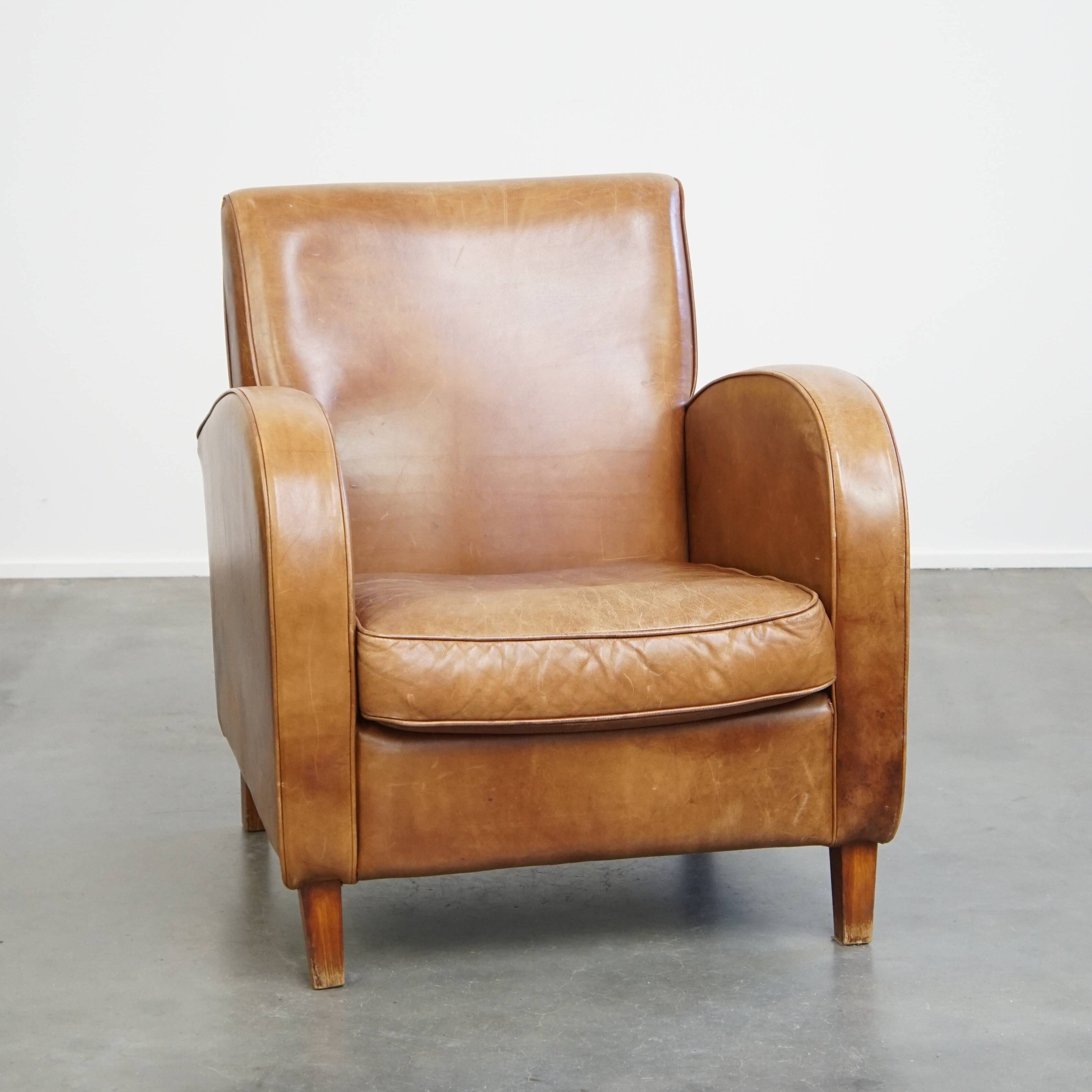 Cowhide  Leather Designer Armchair in Light Cognac Color