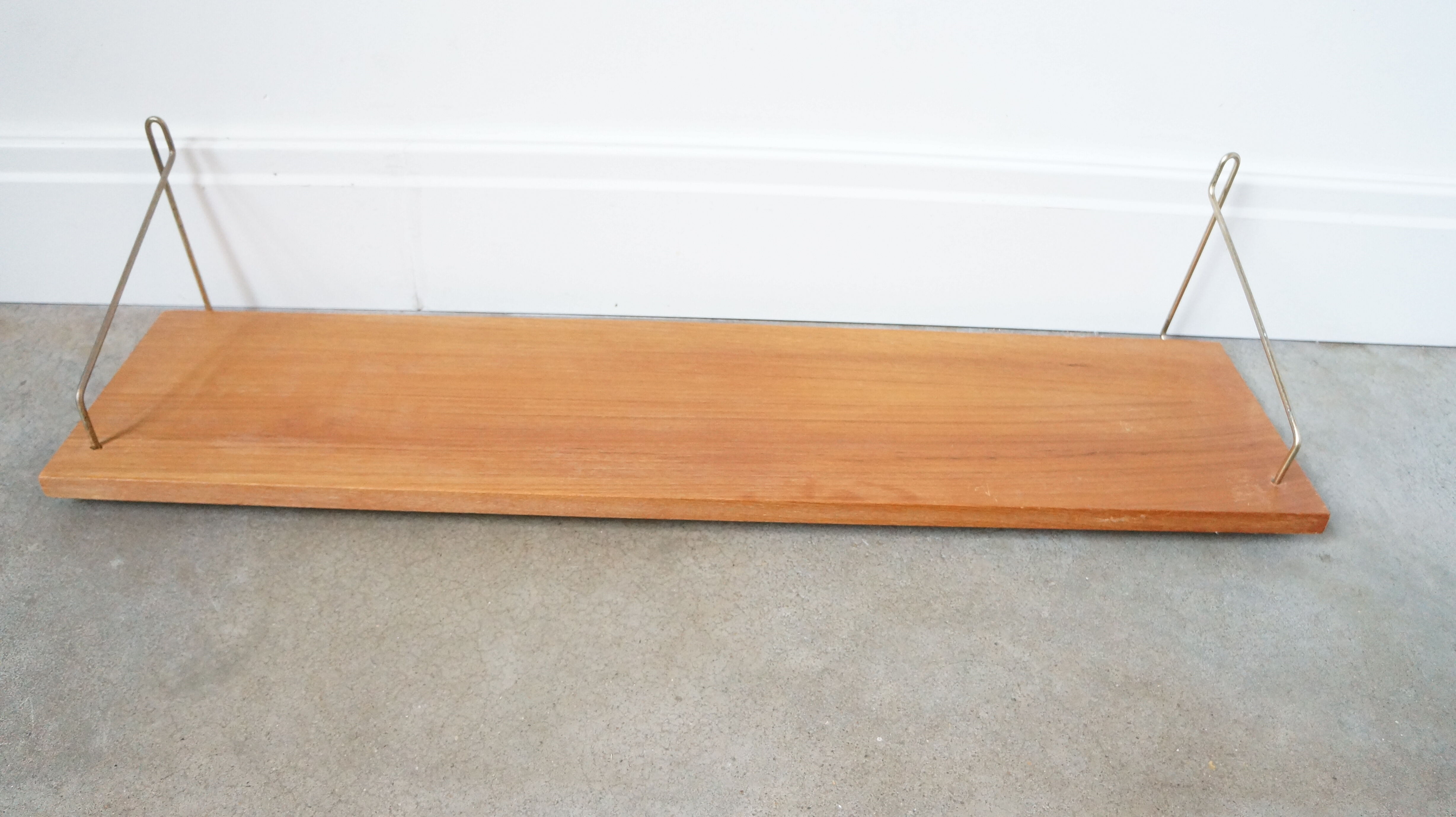 Vintage floating shelf teak brass brackets scandinavian