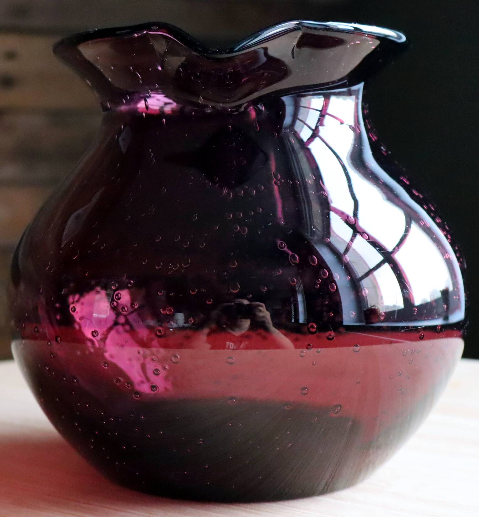 Large blown glass pitcher with bubbles in amethyst / violet.