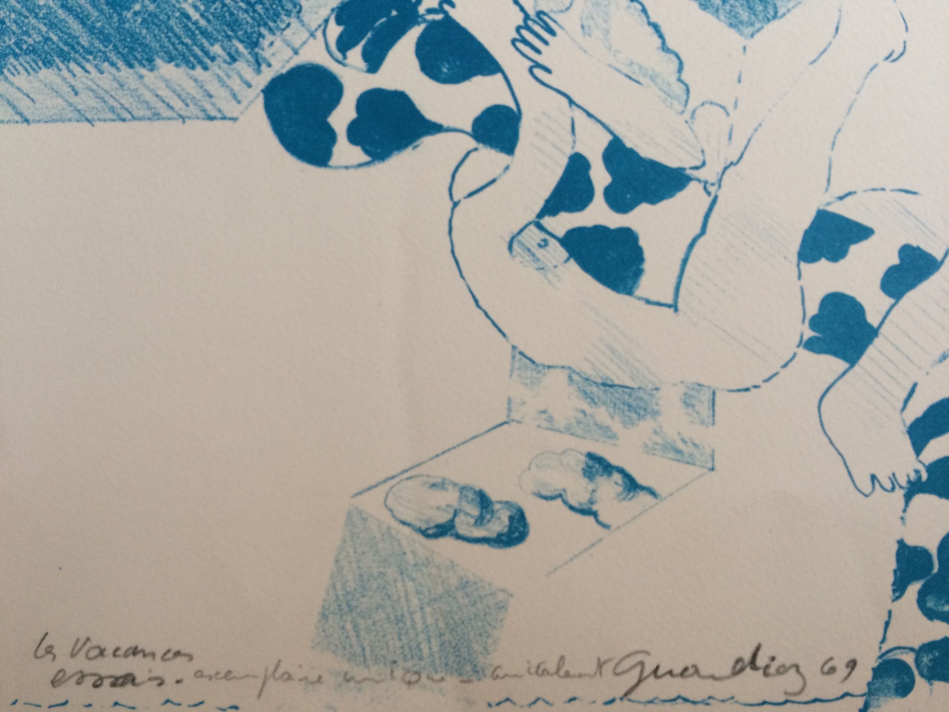 Original lithograph signed by Gérald Diaz, dit GÉRARDIAZ, Les vacances (essays), 1969
