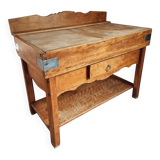 Table de boucher française vintage – Bloc de hêtre des années 1960 – Table de boucher avec tiroir et étagère