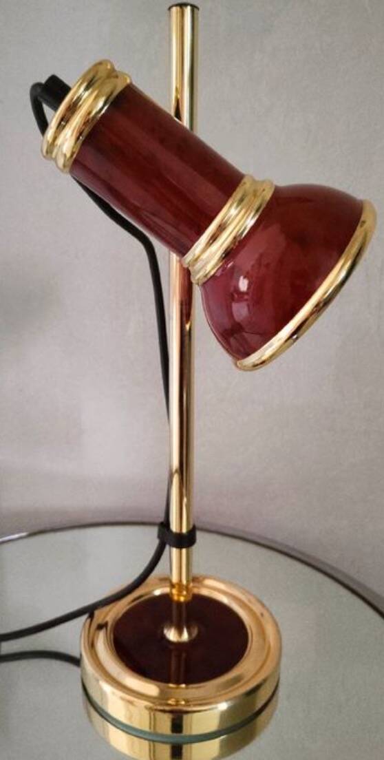 Vintage 1980s brass and imitation wood lamp