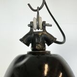 Industrial Black Enamel Factory Lamp with Cast Iron Top, 1930s