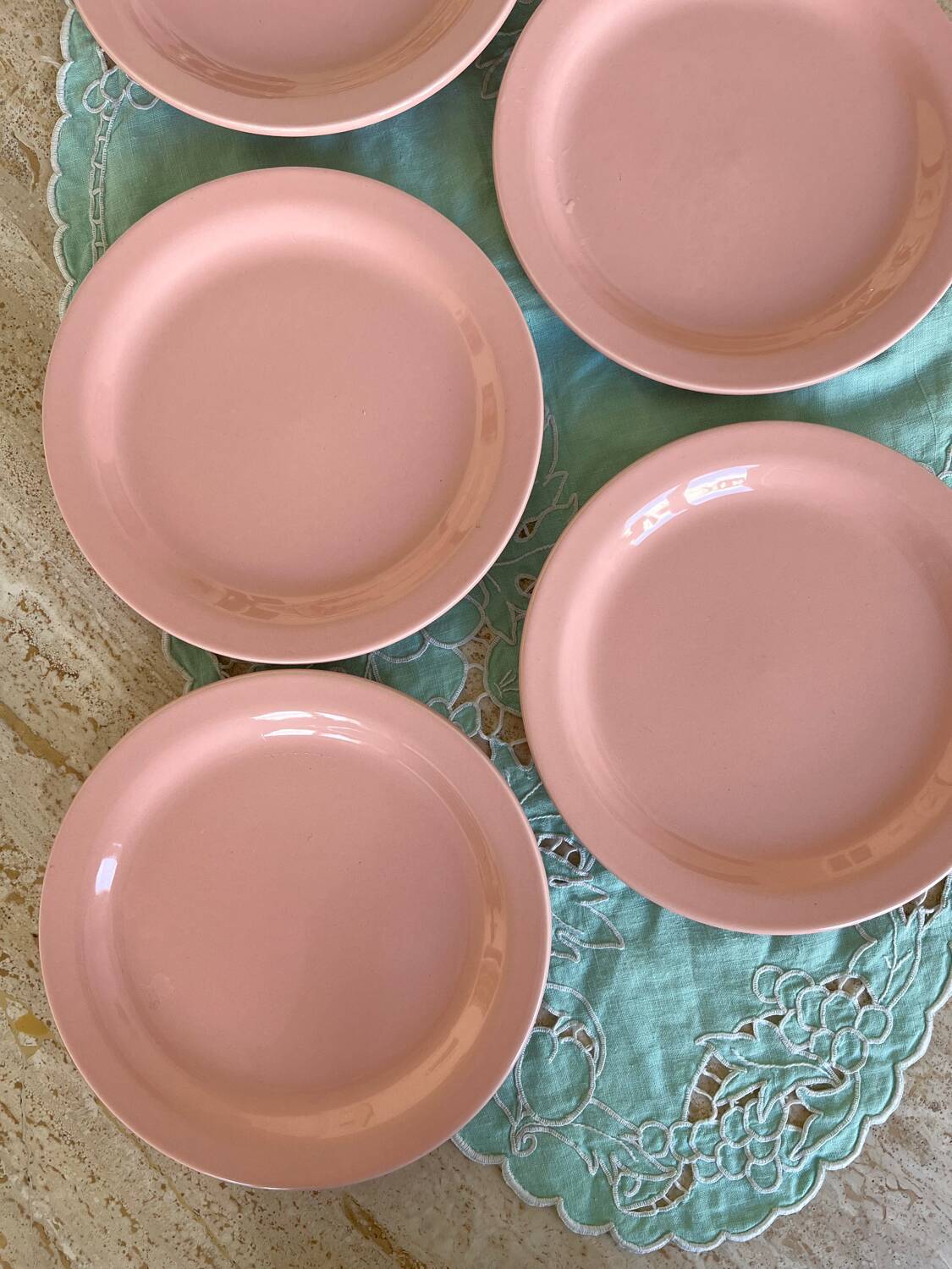 6 powder pink Italian iron earthenware plates