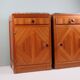 Art Deco bedside tables in oak with an inlaid marble top.