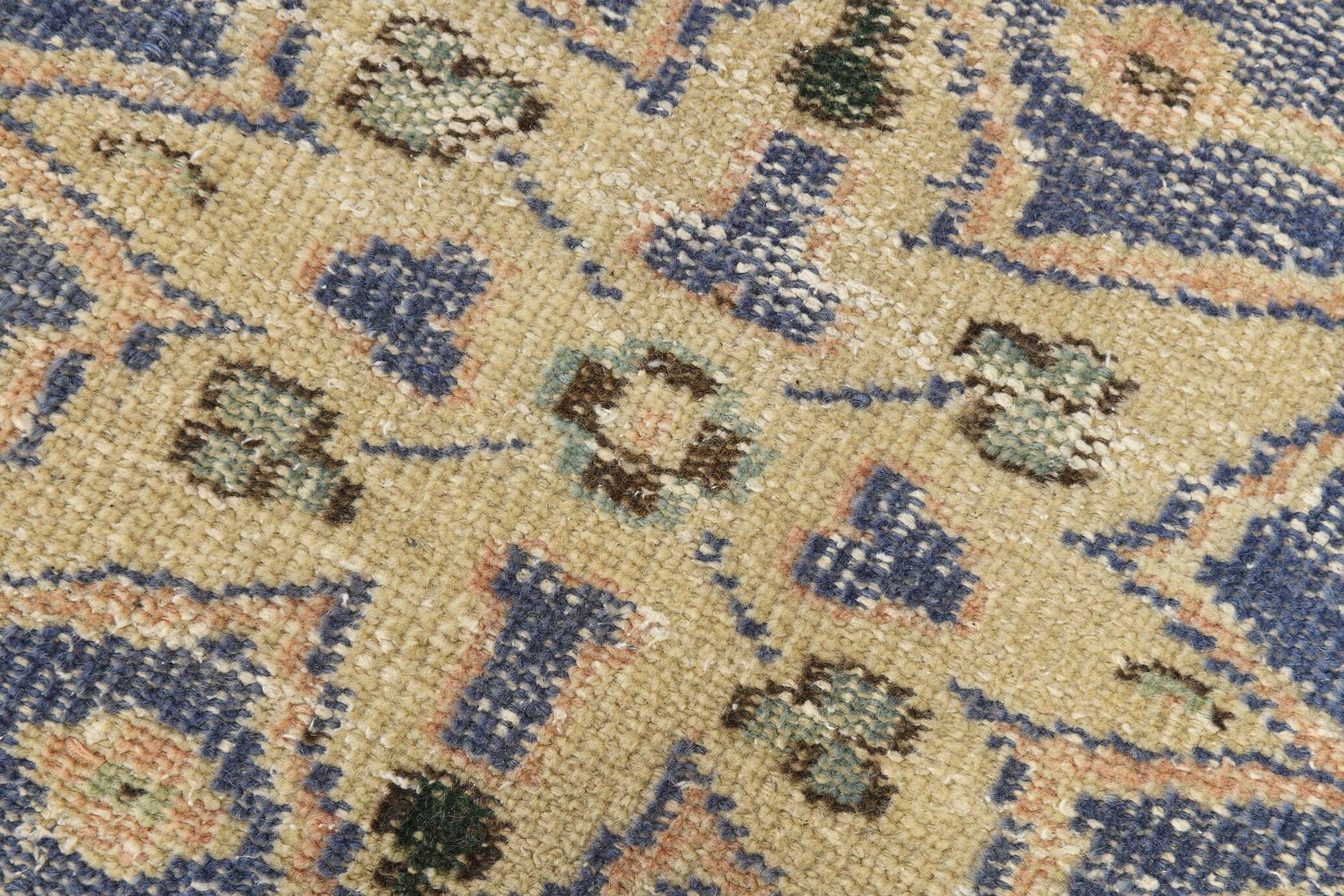 Samon & Blue Luxury Vintage Rug, Large Area Vintage Persian Rug, 218x302 Cm